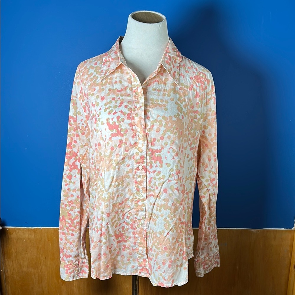 Women's pink & peach circles  Button-Up Blouse